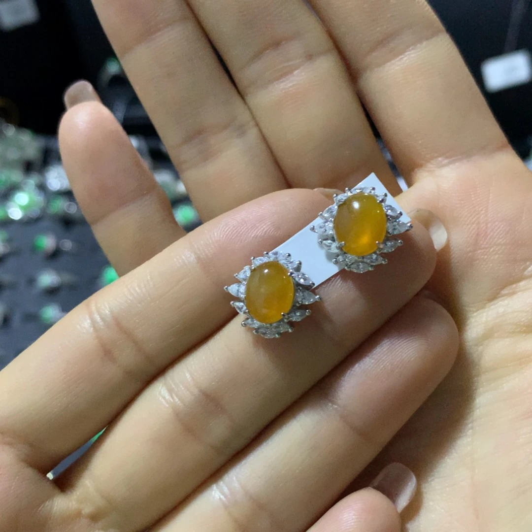 翡翠银S925镶嵌耳饰耳钉