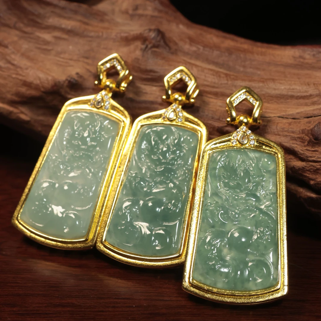 4076-62055-铜镶翡翠龙牌吊坠（金）多样性发一