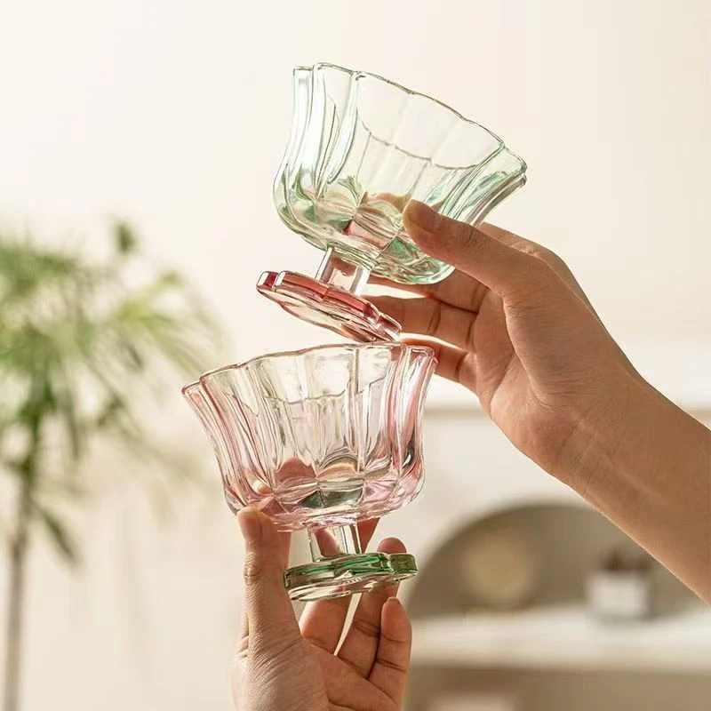 【买一送一】日式花瓣小杯子甜品杯高级感燕麦杯玻璃杯茶杯果汁杯