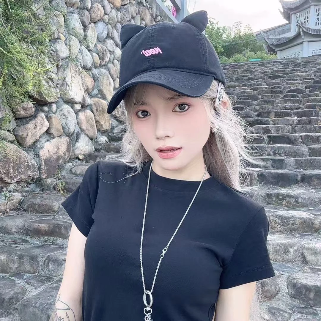 PRBLMS可爱秋季女帽子软顶刺绣棒球帽子大头围显脸小字母刺绣男士