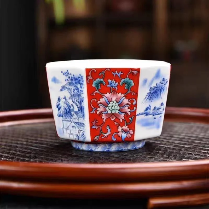 青花珐琅彩八方杯高端精美摆件（咨询入口）