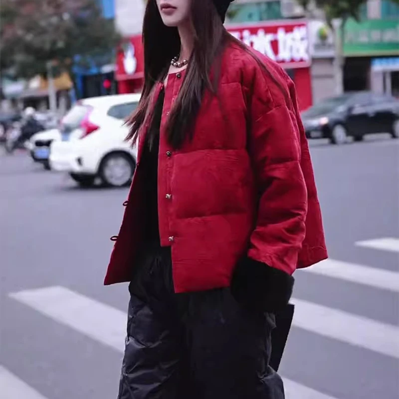 新中式国风女装盘扣上衣2024秋冬新款高级感复古新年红色加厚外套