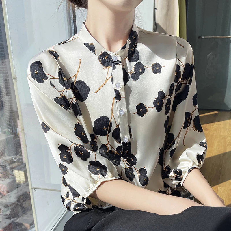 夏季新款缎面洋气方领短袖女高端五分袖宽松背心印花T恤打底上衣