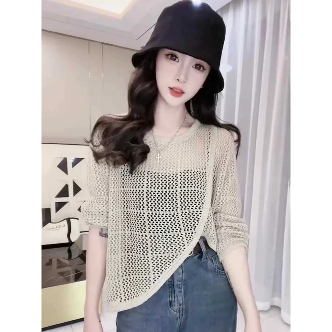 设计感小众不规则下摆镂空针织衫女2025夏季新款时尚修身显瘦上衣