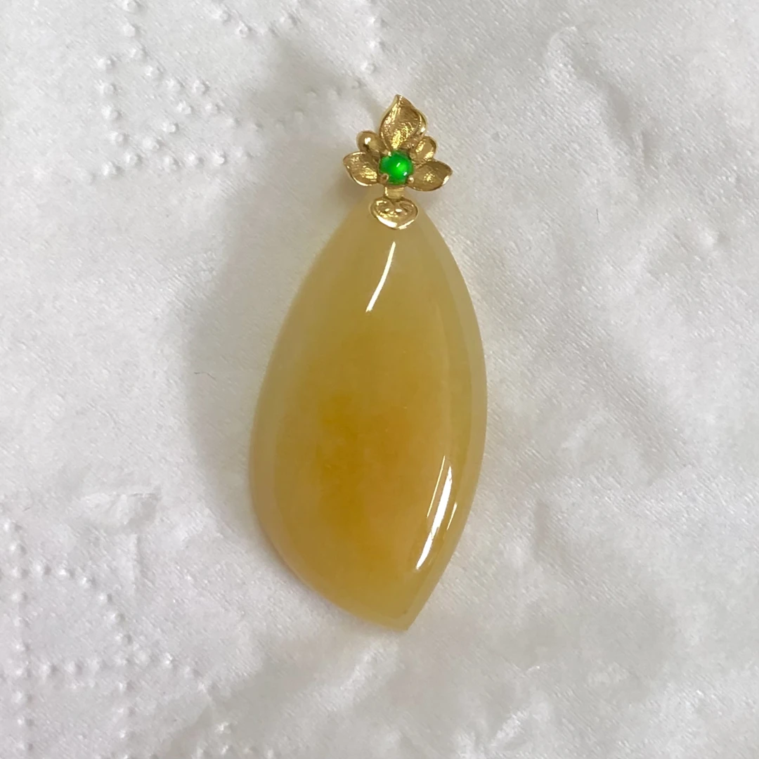 【瑜德翡翠】天然缅甸A货翡翠18k金镶嵌黄翡随型