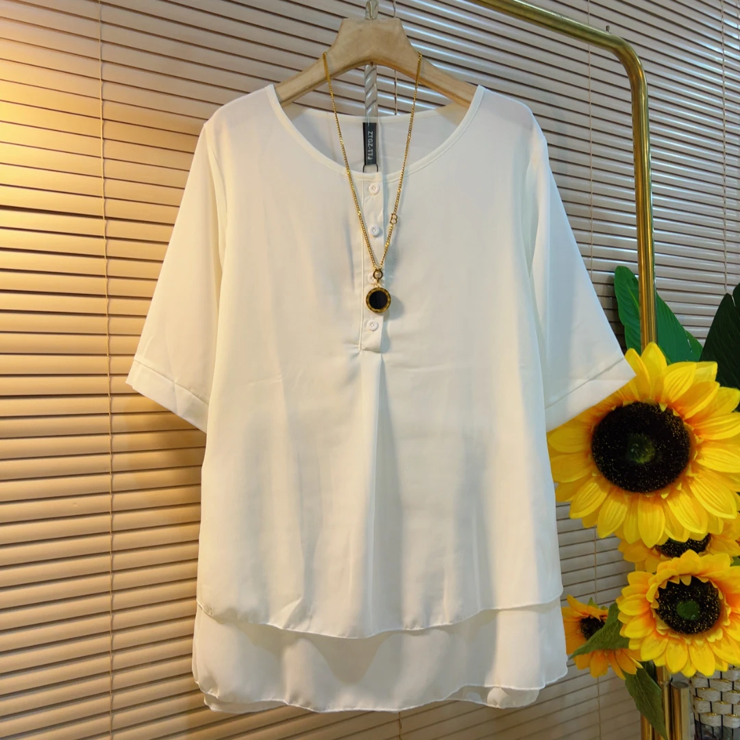 ZT夏季新款短袖雪纺韩版宽松遮肉上衣女