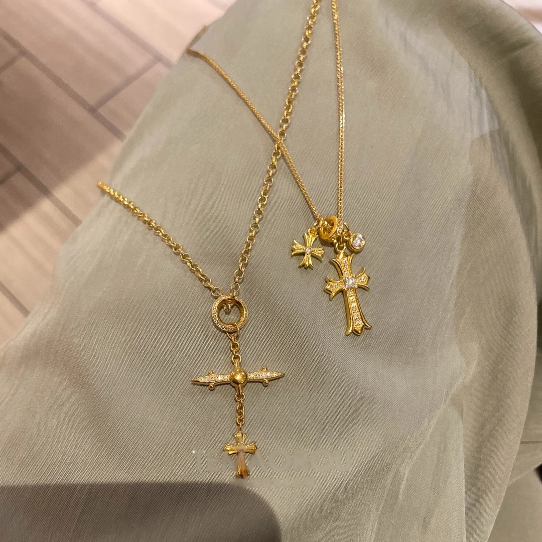 卡柒 铜合金项链 中古金色十字架项链女轻奢小众高级感气质锁骨链