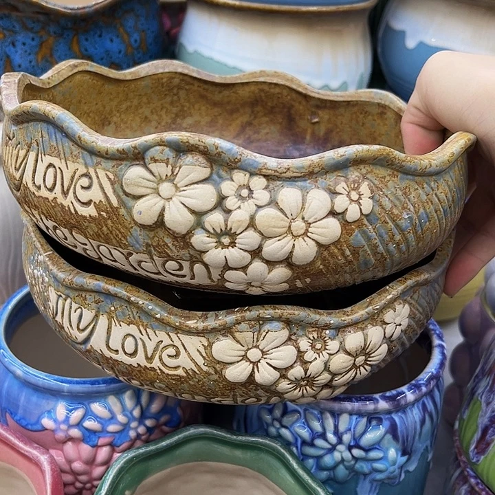 多肉绿植陶瓷花盆9.9包邮，有孔