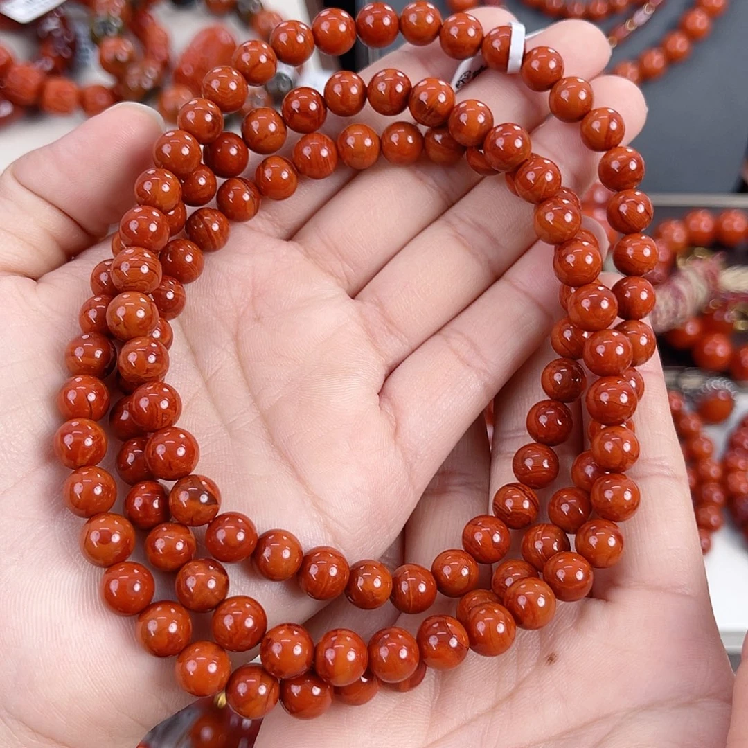南红玛瑙未镶嵌瓦西柿子红火焰满肉多圈7mm