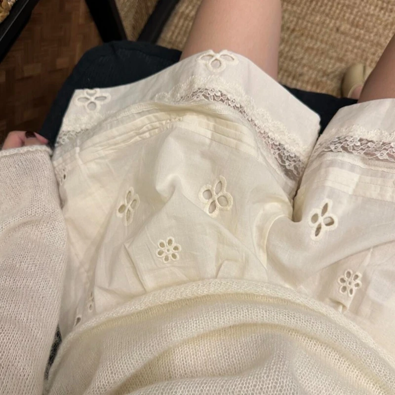 【8822】韩系镂空蕾丝拼接阔腿短裤女夏季温柔减龄高腰显瘦休闲裤