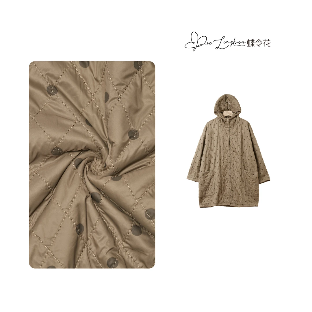 蝶令花秋冬波点休闲宽松防风保暖复古连帽中长款棉服JR-241118