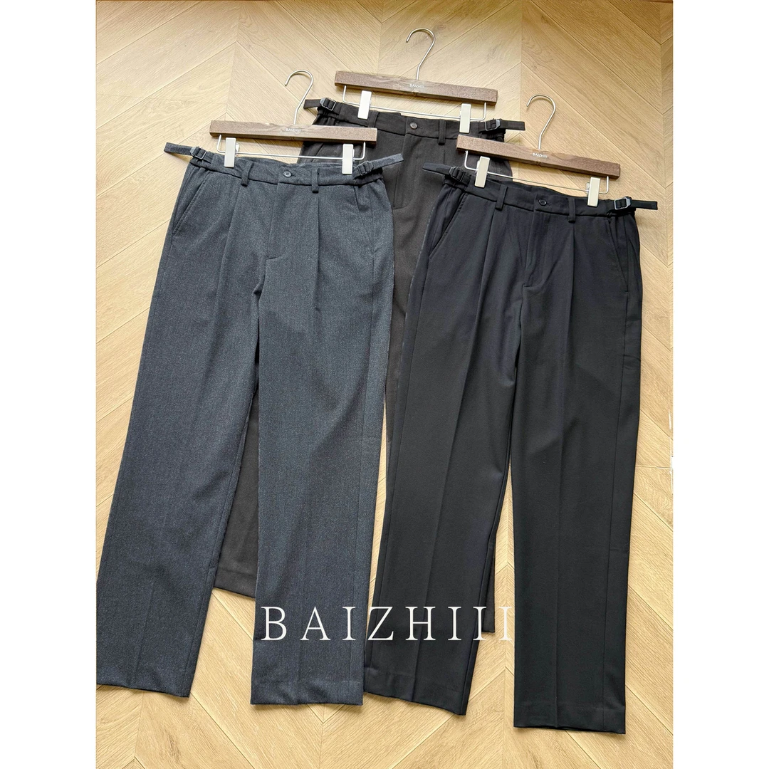 BAIZHI-春秋羊毛混纺小直筒显瘦长裤休闲西裤男装轻熟长裤