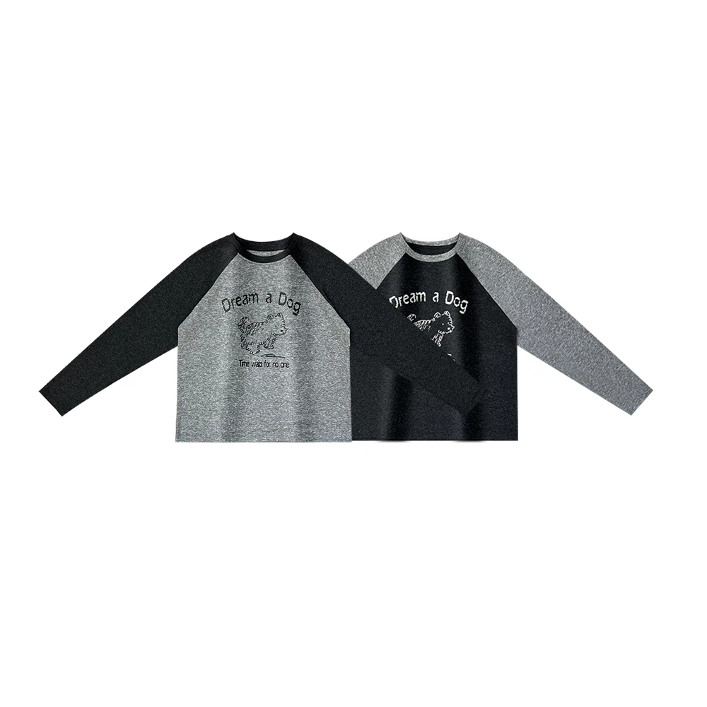 【新品上市】圆领拼接撞色舒适长袖T恤休闲宽松套头打底衫TX1148