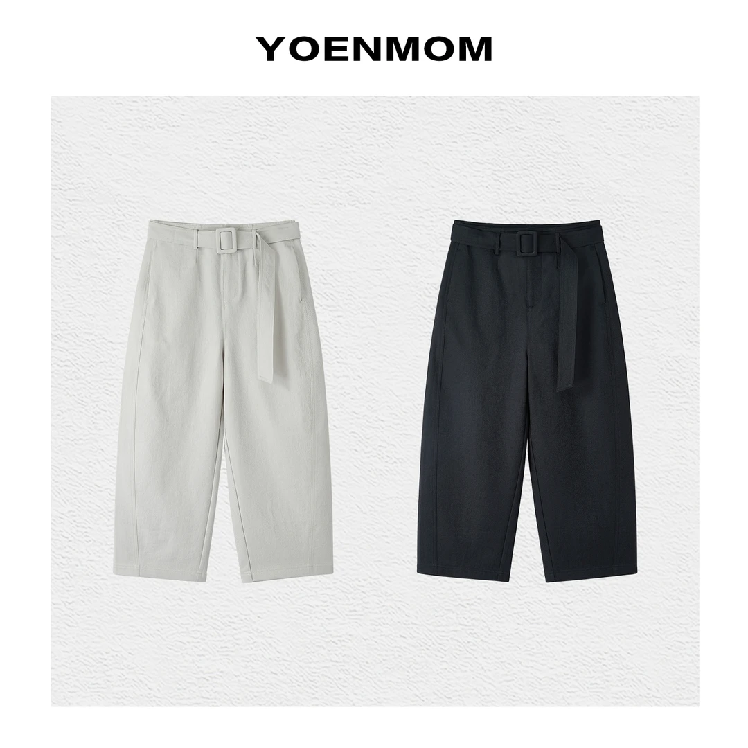 YOENMOM·简约轻盈·进口中空纱斜纹肌理弧形通勤休闲百搭气球裤