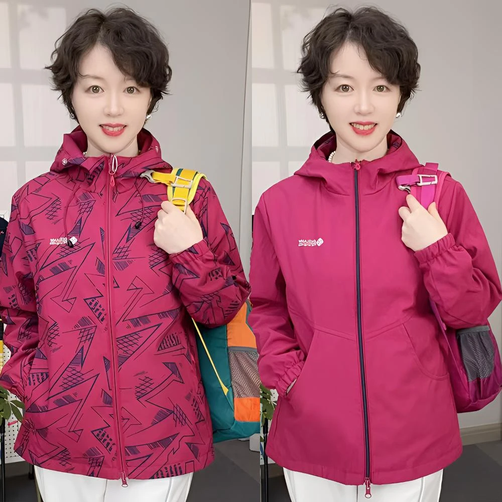 春秋新款两面穿冲锋衣女连帽夹克防水防风休闲户外运动双面穿外套