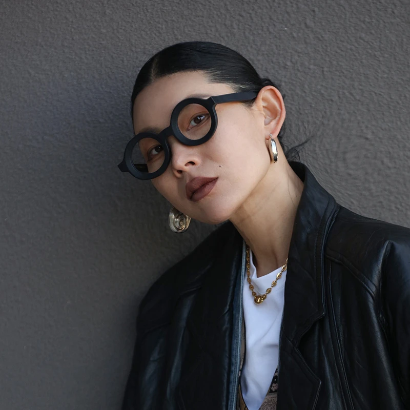 MOSCOT LEMTOSH镜架女板材复古圆形磨砂黑玳瑁色粗厚宽边眼镜框男