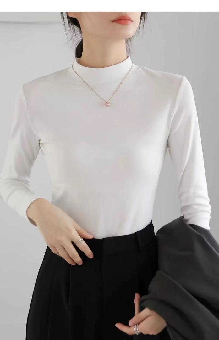 百搭新款修身纯色螺纹立领轻熟风抗起球染色针织长袖打底衫