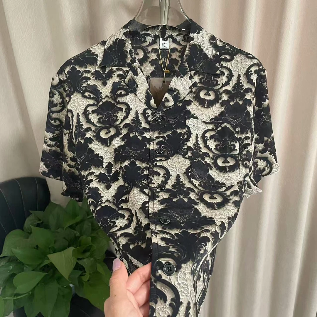 轻奢夏季新款男士时尚冰爽丝滑古巴领休闲ins衬衫男款衬衣短袖