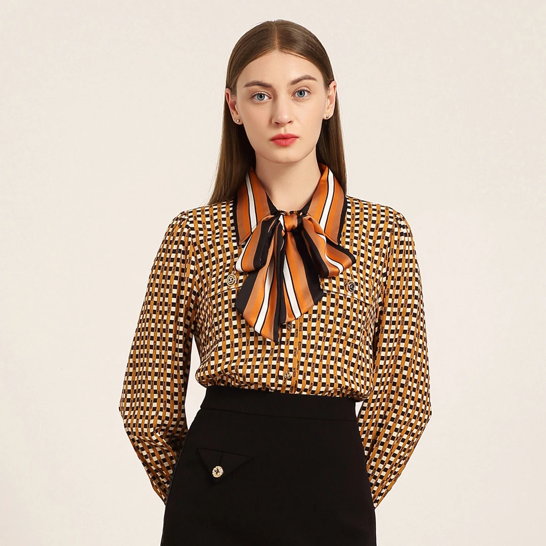 JETEZO秋气质条纹领巾长袖上衣BA1AB033A1