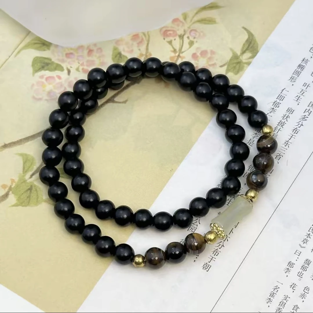 小叶紫檀双虎眼双圈手串手链搭配时尚大气女士（无礼盒）MJW0529