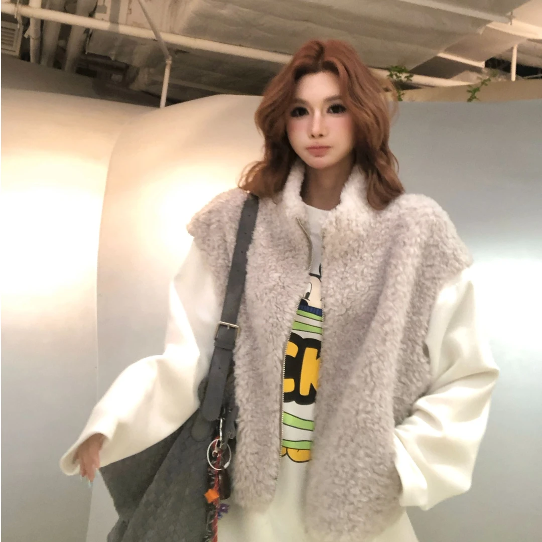 婉君【100羊毛马甲】绵羊毛 秋冬时尚短款毛绒马甲外套LWJ25D4C3300