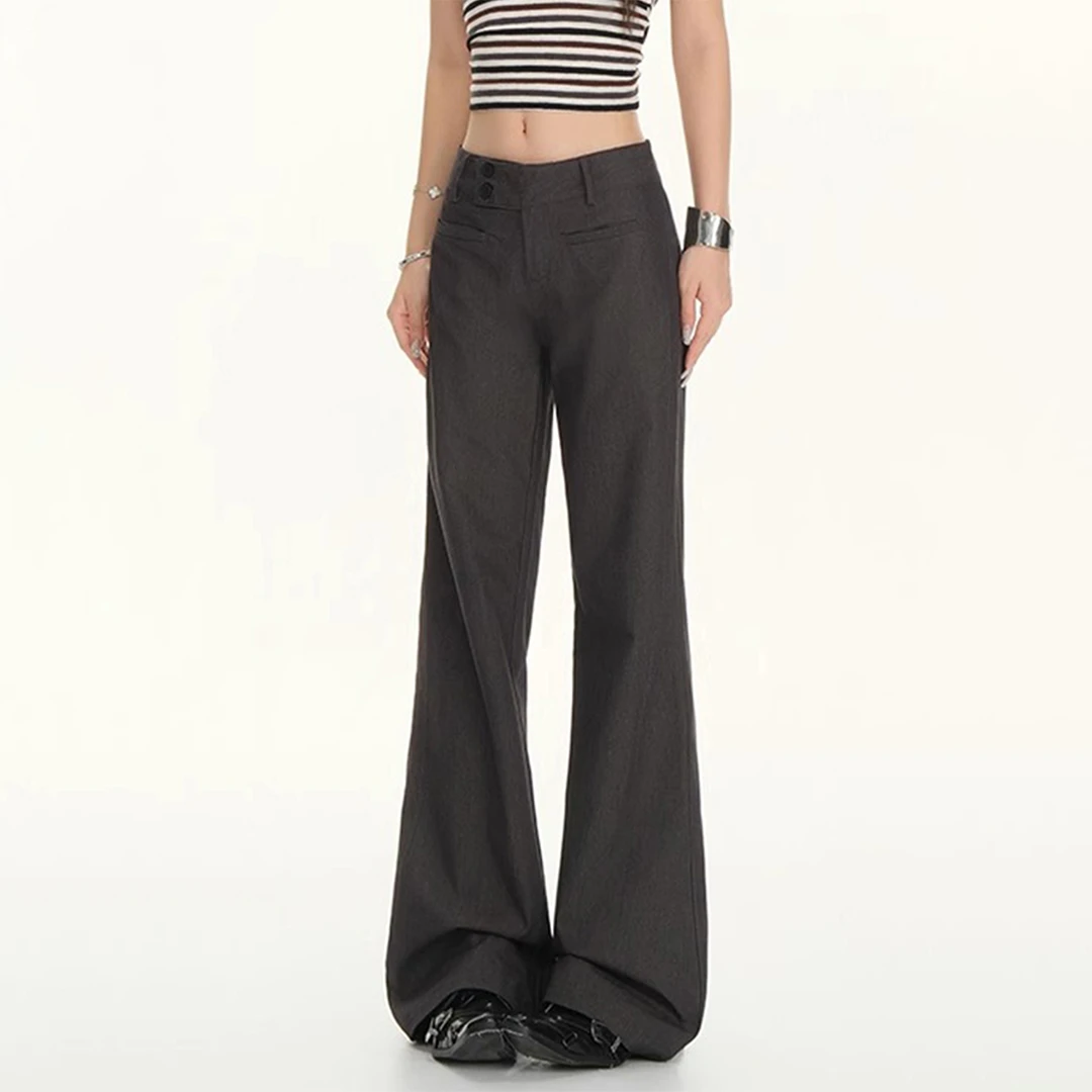 深灰色西装直筒阔腿休闲裤女大码宽松梨型身材高腰显瘦百搭微喇裤
