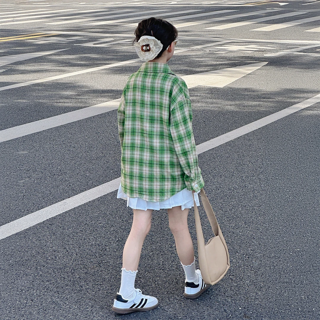 3-6岁女童套装2025秋装新款女大童学院风百褶裙儿童秋季格子衬衫9