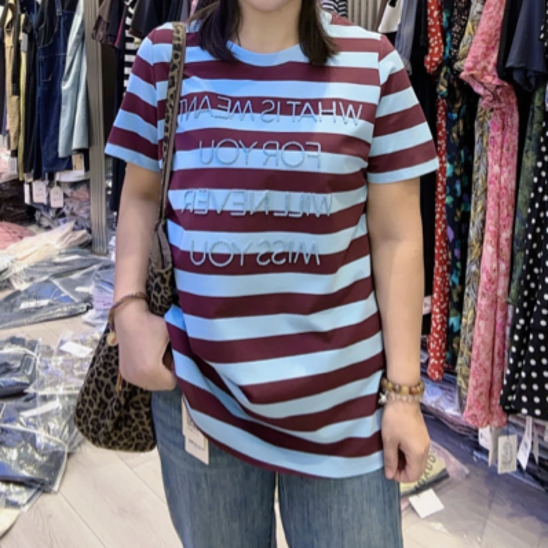 256590中长款常规短袖刺绣条纹