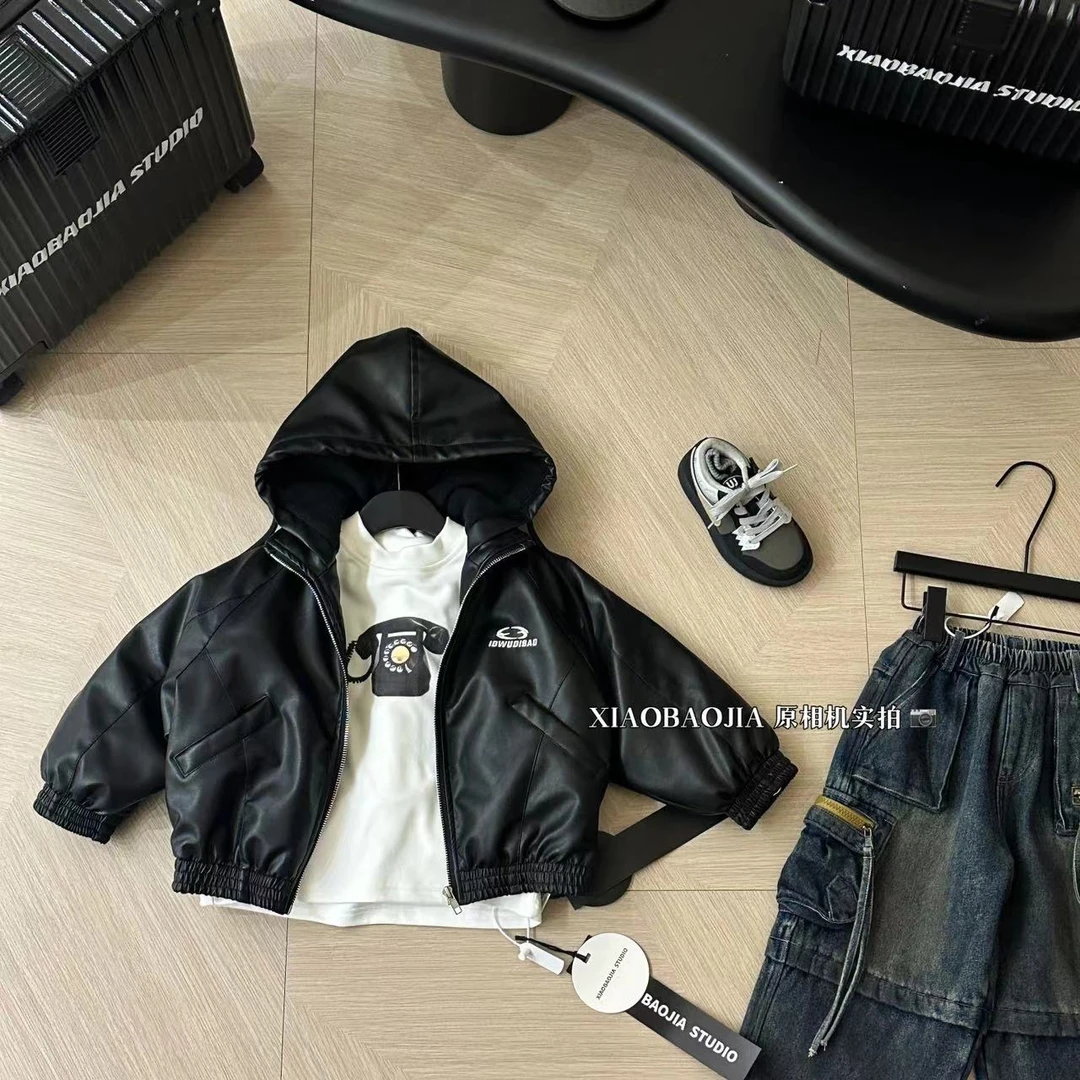 【黑色棒球皮衣】美式连帽皮衣 xbj166