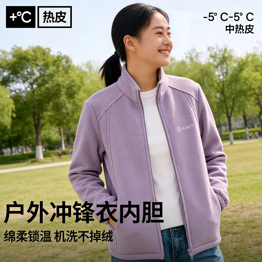 煜晟狼男女同款秋冬户外休闲立领加绒加厚防风保暖摇粒绒外套8826