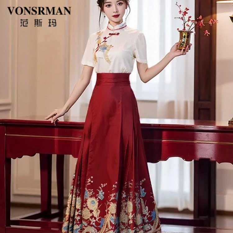 新中式绣花上衣马面裙套装2025夏季新款国风复古日常可穿两件套潮