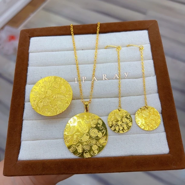 铜合金项链 伊帕尔阿依新款时尚精美铜合金三件套 复古素款..轻奢