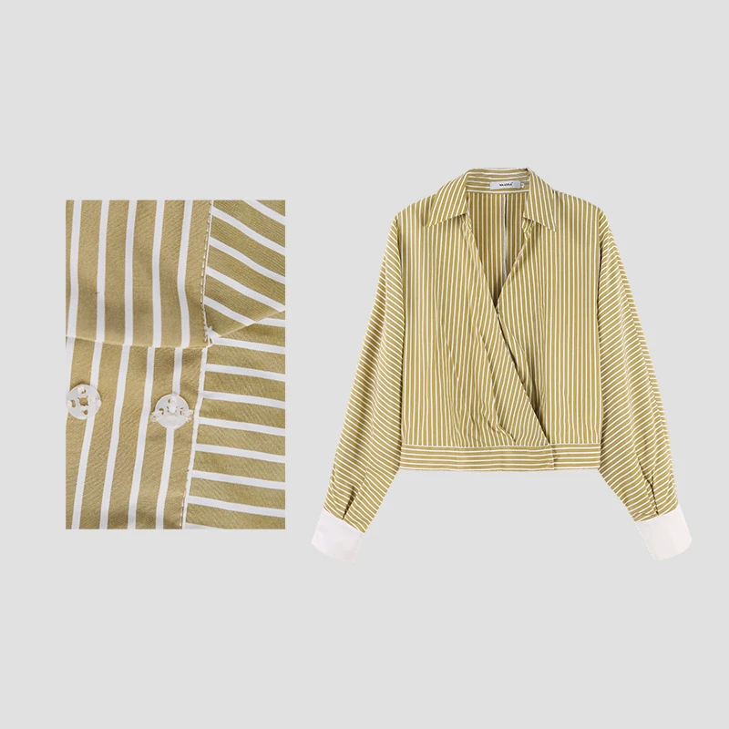 Jiumi陈啾啾秋季气质条纹通勤长袖休闲衬衫HBZC621084  nnassa