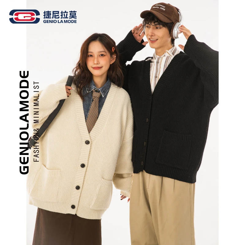 【敖瑞鹏代言】GENIOLAMODE日系慵懒感V领毛衣男女同款针织外套上衣