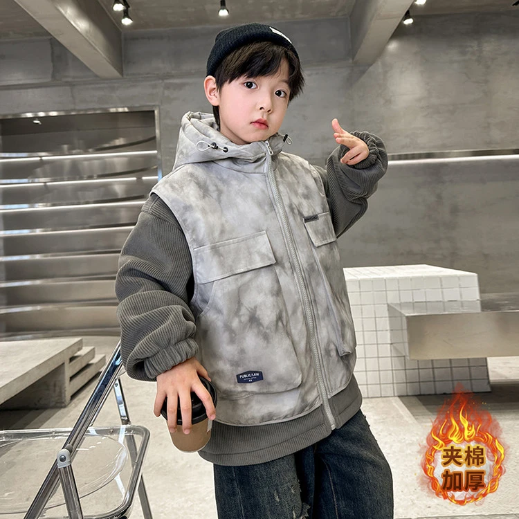 X555（亲子装）冬季帅气夹棉加厚保暖灯芯绒假两件洋气外套中大童