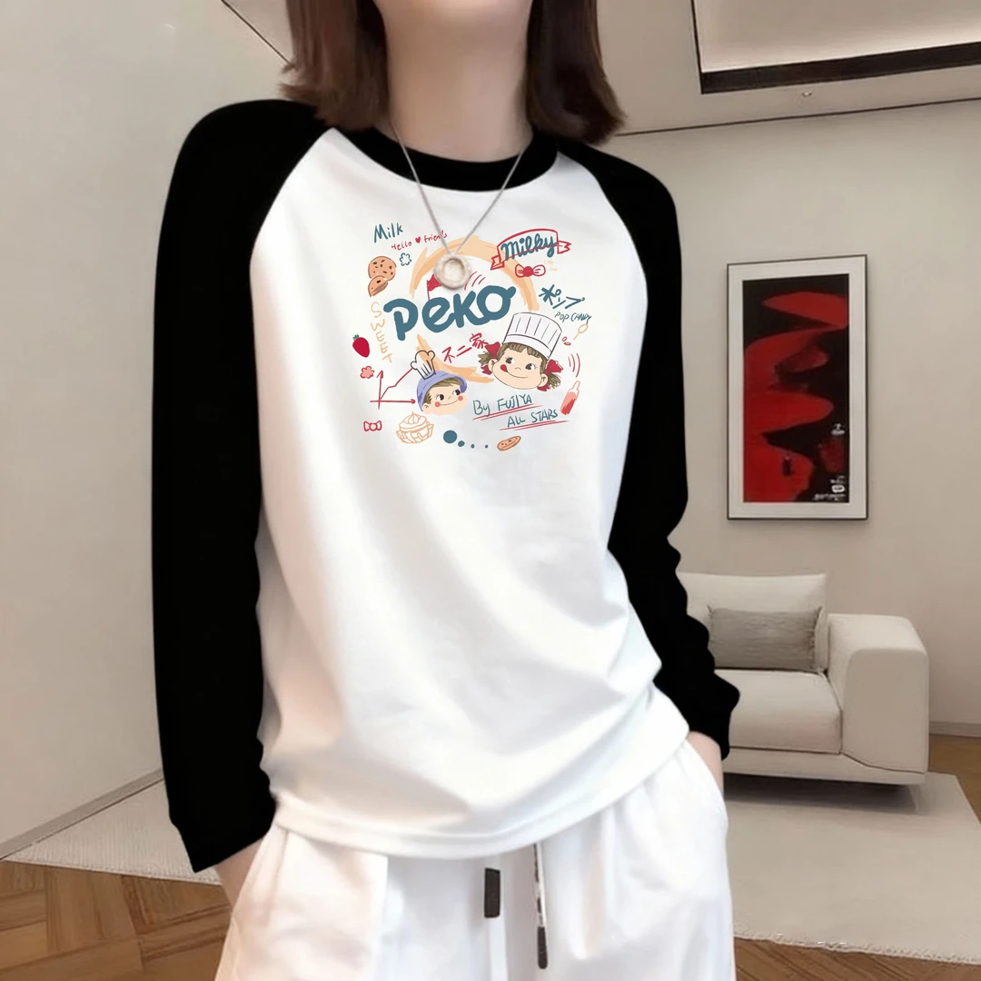 2025新款潮流漂亮黑白打底衫插肩长袖t恤女洋气可外穿百搭上衣