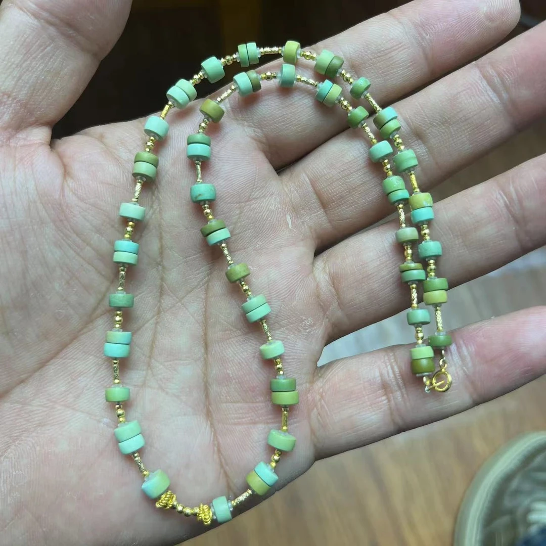 湖北天然原矿绿松石苹果绿直切项链