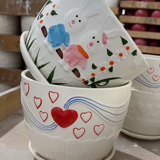 多肉绿植陶瓷花盆，有孔