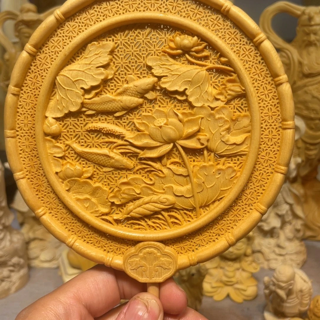黄杨木年年有鱼扇子