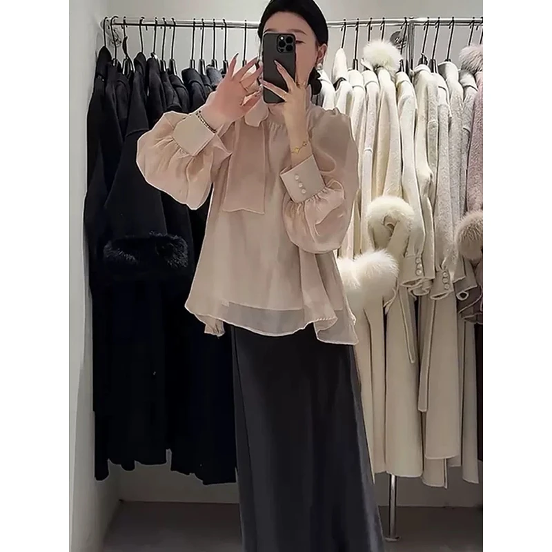 【大碗】春新款小众轻奢复古气质宽松上衣女法式高级感蝴蝶加裙子