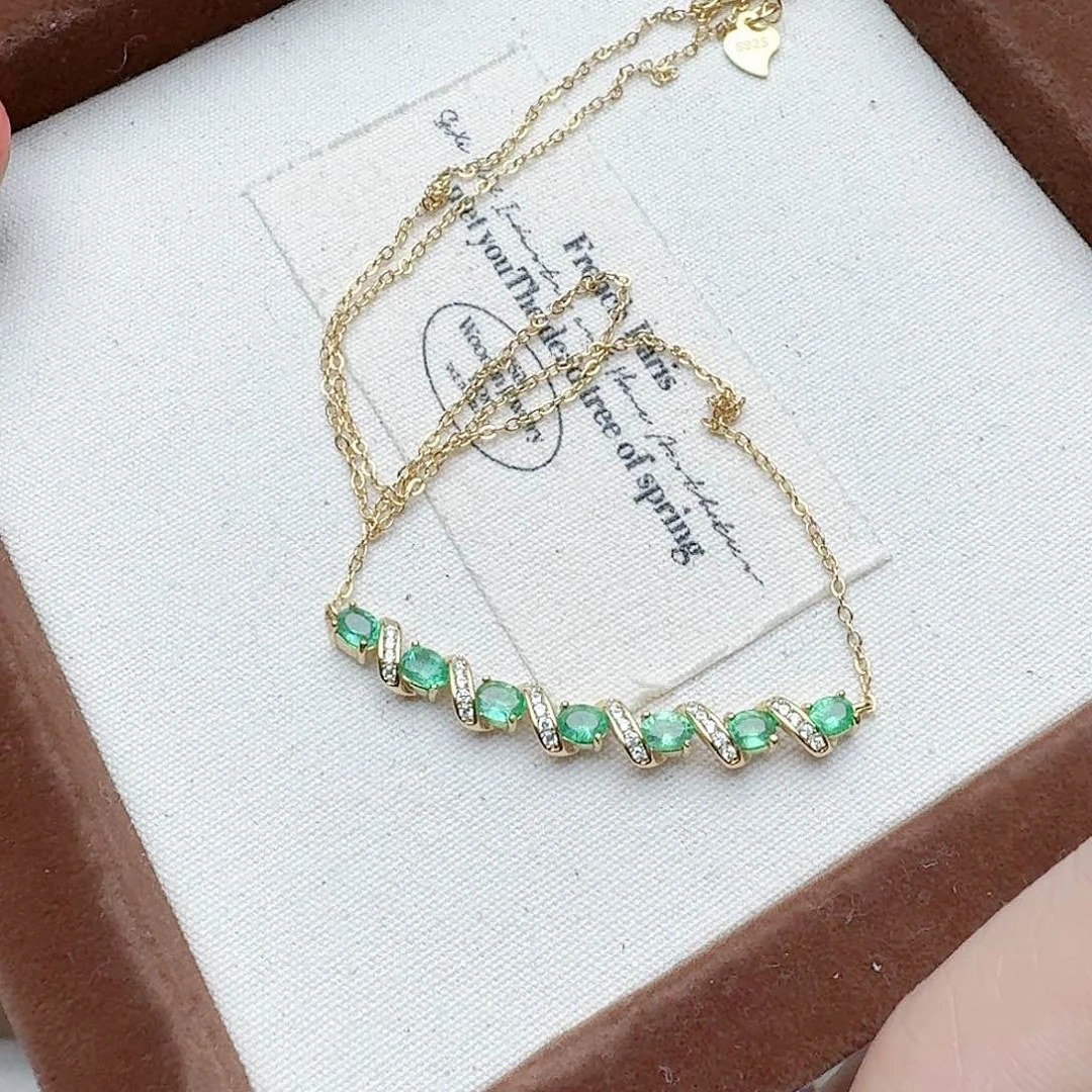 祖母绿颈饰银S925镶嵌