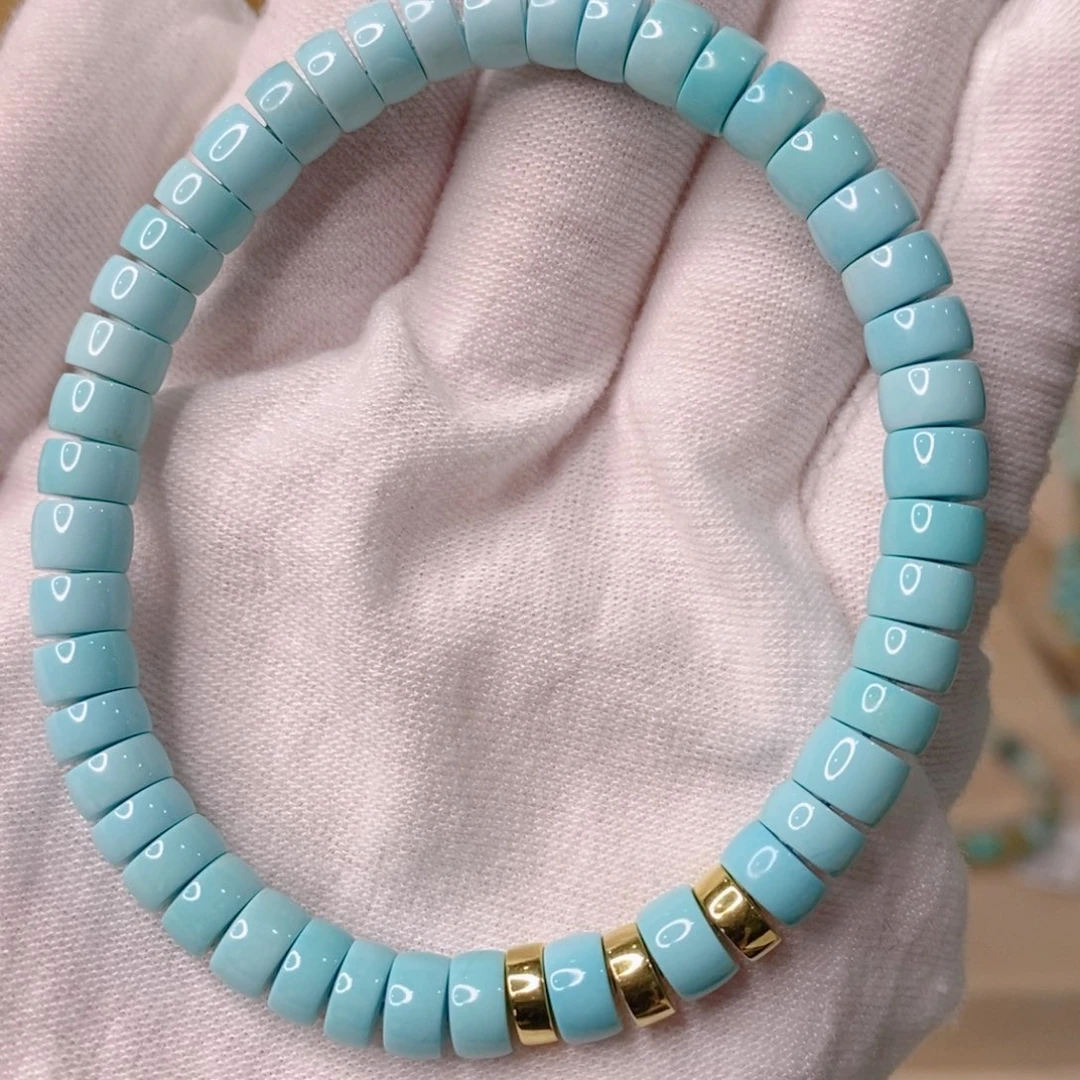 绿松石手串18K金镶嵌直切手串