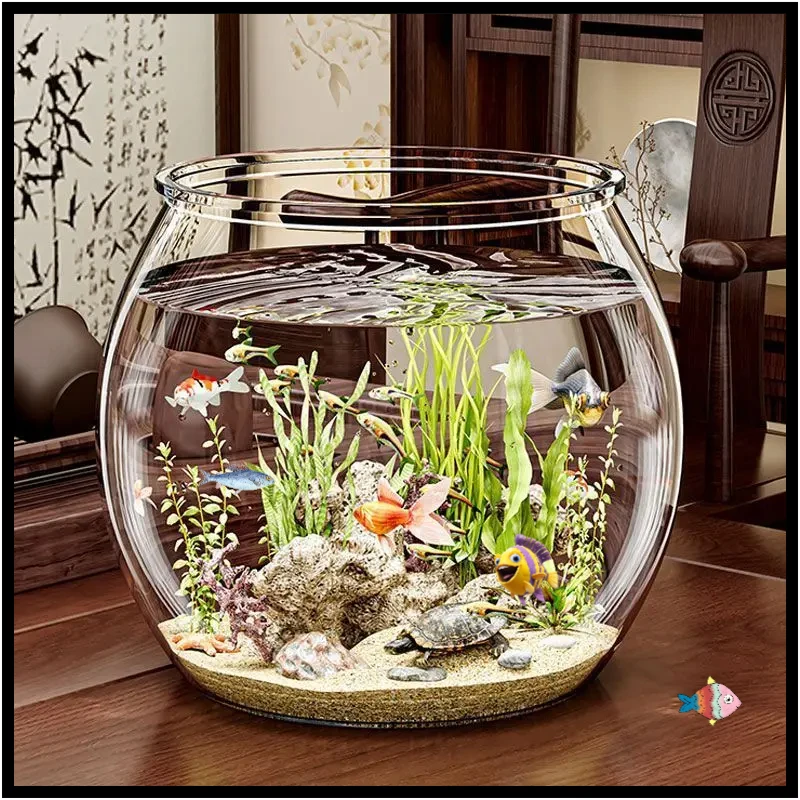 圆形鱼缸塑料一体成型防摔耐摔不坏高小型桌面生态缸透仿玻璃客厅