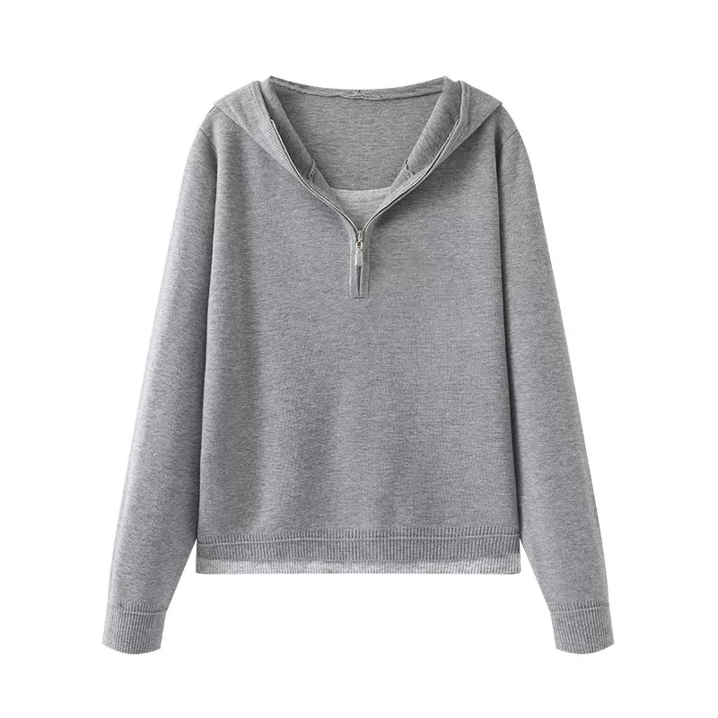 1337新款假两件连帽针织衫25春季复古运动设计感毛衫