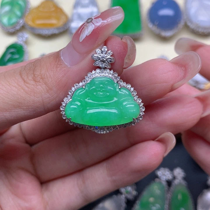 翡翠18K金镶嵌吊坠(不含链)