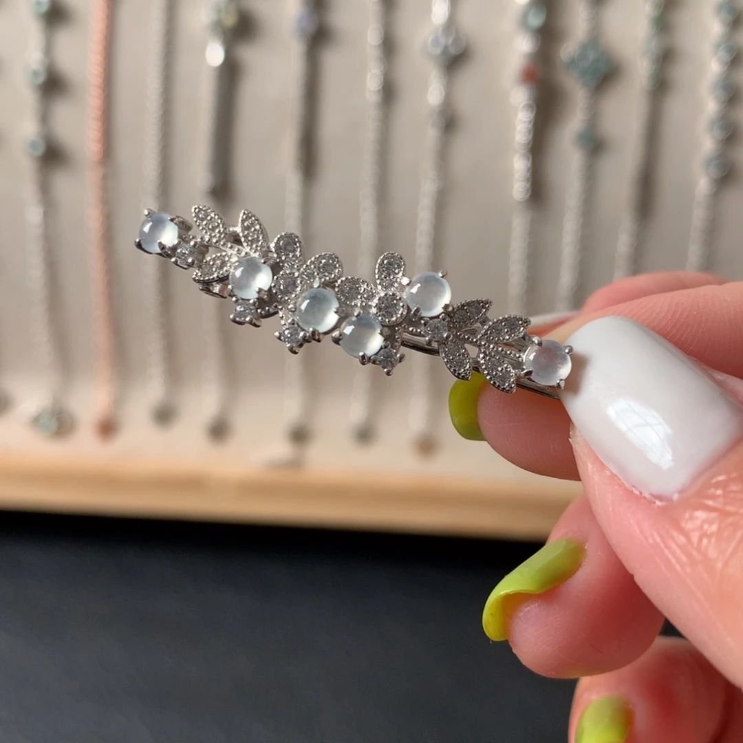 翡翠银S925镶嵌耳饰发卡