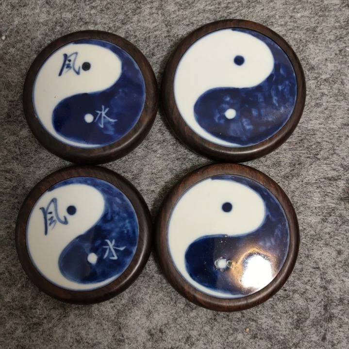 瓷片三****】青花太极八卦挂件4个