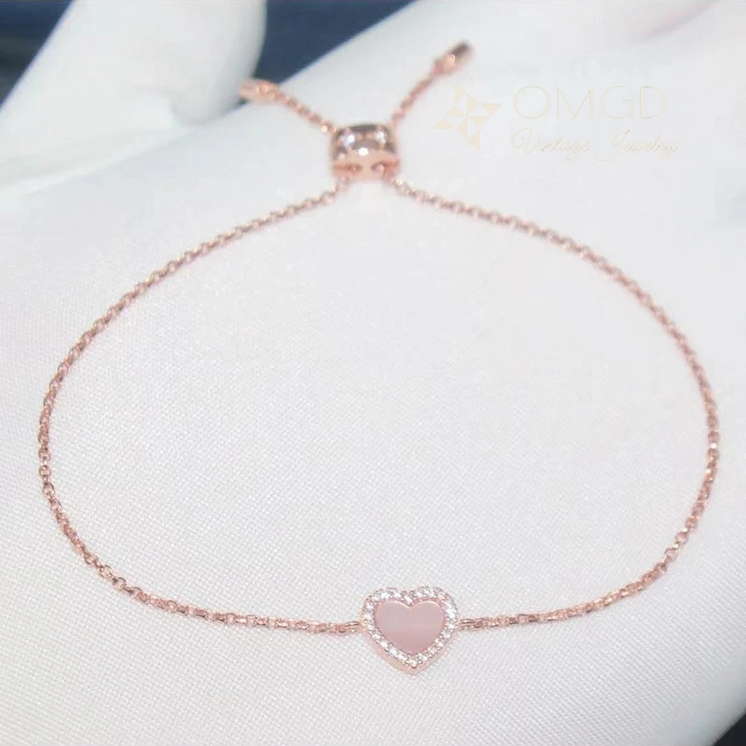 铜合金合成锆石手链 【D1190】桃心饰品简约满钻手链-AX