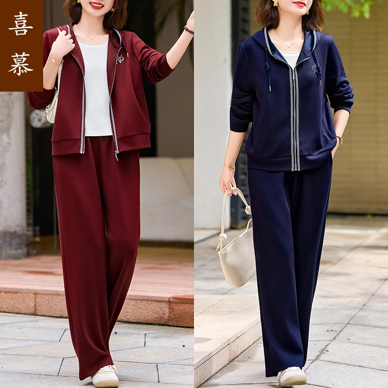 中老年大码运动服套装女秋季新款妈妈宽松休闲上衣裤子两件套春秋