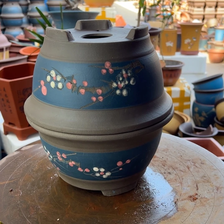 紫砂宜兴紫砂富贵点彩中号一对